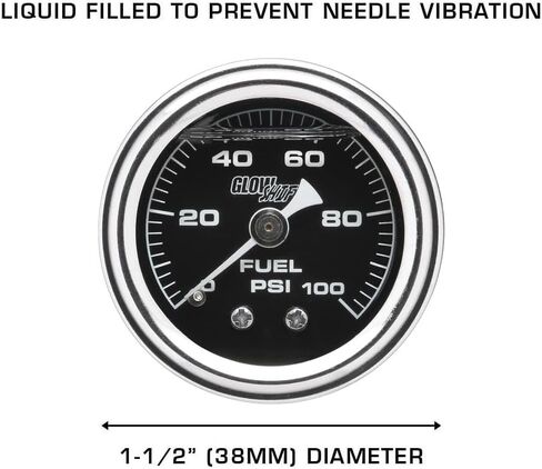 GlowShift Liquid Filled Mechanical 100 PSI Fuel Pressure Gauge Kit with -4 an Rail Pressure Adapter for Chevy GM LS1 LS2 LS3 LS6 Engines - Black Dial - 1/8-27 NPT Thread - 1-1/2" Diameter in Saudi Arabia
