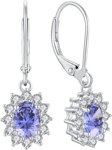 YL Women's Dangle Drop Earrings Sterling Silver Halo Princess Diana Leverback Earrings Birthstone Jewelry in Saudi Arabia