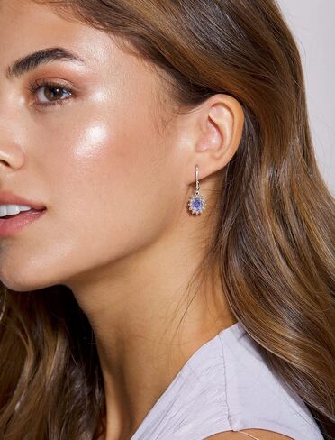 YL Women's Dangle Drop Earrings Sterling Silver Halo Princess Diana Leverback Earrings Birthstone Jewelry in Saudi Arabia