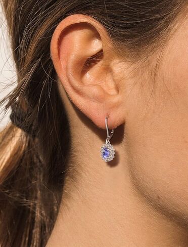 YL Women's Dangle Drop Earrings Sterling Silver Halo Princess Diana Leverback Earrings Birthstone Jewelry in Saudi Arabia