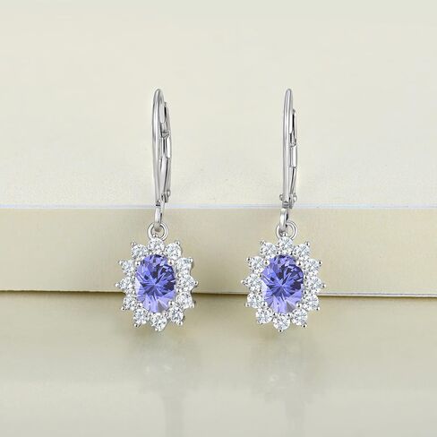 YL Women's Dangle Drop Earrings Sterling Silver Halo Princess Diana Leverback Earrings Birthstone Jewelry in Saudi Arabia