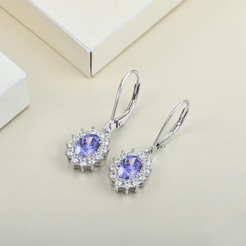 YL Women's Dangle Drop Earrings Sterling Silver Halo Princess Diana Leverback Earrings Birthstone Jewelry in Saudi Arabia