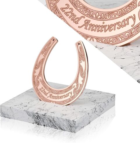 Copper Horseshoe with Wooden Stand - 7 Year Anniversary, Lucky Copper Decor, 7th Anniversary Keepsake for Him, Her or Couple, Symbol of Strength and Love in Saudi Arabia