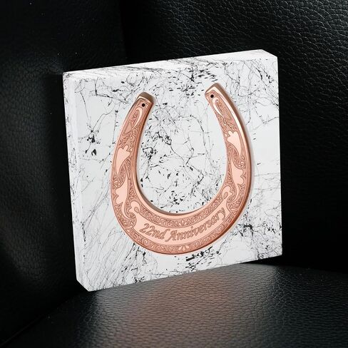 Copper Horseshoe with Wooden Stand - 7 Year Anniversary, Lucky Copper Decor, 7th Anniversary Keepsake for Him, Her or Couple, Symbol of Strength and Love in Saudi Arabia
