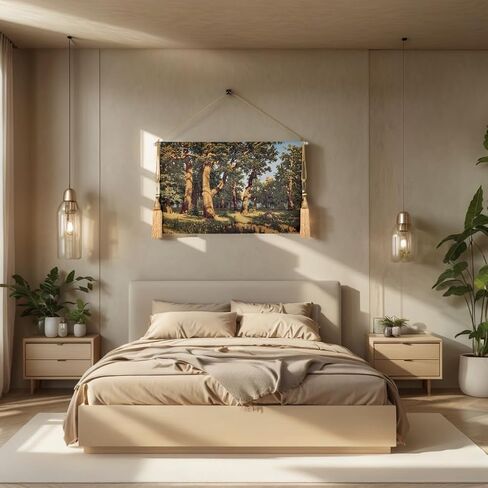 Vintage Forest Wall Tapestry Nature Scene - Peaceful Lakeside Reverie, Muted Green Aesthetic with Telescopic Rod & Tassels, Jacquard Woven Wall Tapestries for Bedroom/Living Room Decor Art (42"x27") in Saudi Arabia