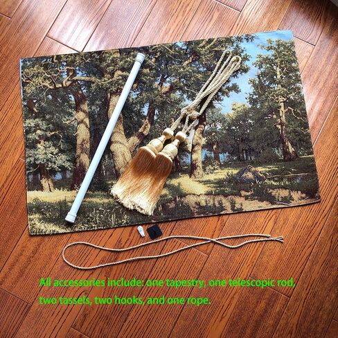 Vintage Forest Wall Tapestry Nature Scene - Peaceful Lakeside Reverie, Muted Green Aesthetic with Telescopic Rod & Tassels, Jacquard Woven Wall Tapestries for Bedroom/Living Room Decor Art (42"x27") in Saudi Arabia