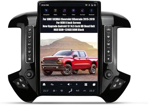 2024 Latest Android 13 Car Radio Head Unit for GMC Sierra Chevrolet Silverado 2015-2019 OEM 8 Inch Screen, 14.5 Inch T-Style Car Multimedia Player GPS Navigation 8GB+128GB - Silver Grey in Saudi Arabia