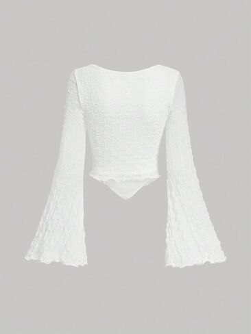 QJQ Women's Long Bell Sleeve Crop Tops Sweetheart Neck Going Out Top in Saudi Arabia
