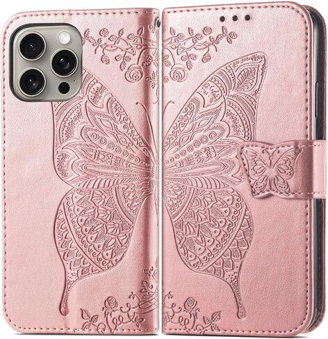 Case for iPhone 16 Pro Max Wallet Case for Women, Leather Flip Phone Case with Kickstand Magnetic and Card Holder Protective Case Cover for iPhone 16 Pro Max 6.9 inch Butterfly Blue SD in Saudi Arabia