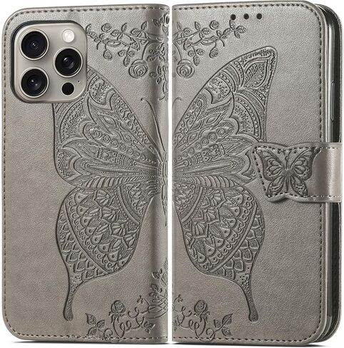 Case for iPhone 16 Pro Max Wallet Case for Women, Leather Flip Phone Case with Kickstand Magnetic and Card Holder Protective Case Cover for iPhone 16 Pro Max 6.9 inch Butterfly Blue SD in Saudi Arabia