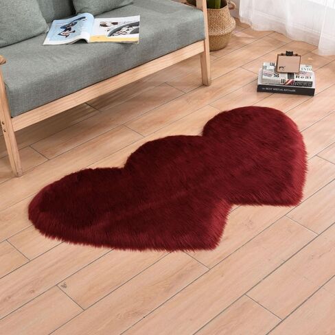 فو فرو فرو من جلد الغنم السجاد الصغير سجاد مقعد رقيق سجاد مزدوج القلوب على شكل سجاد ، 24 × 35 بوصات فاخرة من الصوف الحصير ديكور المنزل لحضانة غرفة نوم غرفة نوم أطفال (أسود) in Kuwait