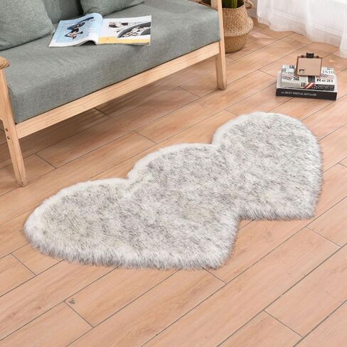 فو فرو فرو من جلد الغنم السجاد الصغير سجاد مقعد رقيق سجاد مزدوج القلوب على شكل سجاد ، 24 × 35 بوصات فاخرة من الصوف الحصير ديكور المنزل لحضانة غرفة نوم غرفة نوم أطفال (أسود) in Kuwait