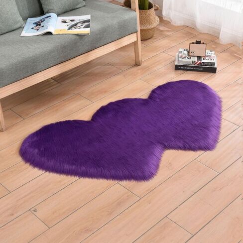 فو فرو فرو من جلد الغنم السجاد الصغير سجاد مقعد رقيق سجاد مزدوج القلوب على شكل سجاد ، 24 × 35 بوصات فاخرة من الصوف الحصير ديكور المنزل لحضانة غرفة نوم غرفة نوم أطفال (أسود) in Kuwait