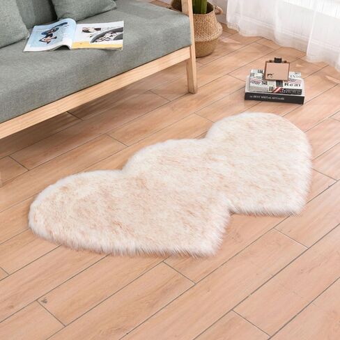 فو فرو فرو من جلد الغنم السجاد الصغير سجاد مقعد رقيق سجاد مزدوج القلوب على شكل سجاد ، 24 × 35 بوصات فاخرة من الصوف الحصير ديكور المنزل لحضانة غرفة نوم غرفة نوم أطفال (أسود) in Kuwait