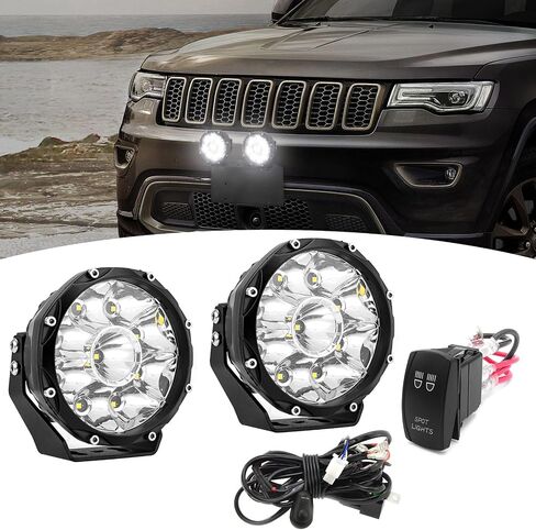 Wsays 5 بوصة LED LED LED FLODS Round Road Road Lights مع مفتاح SPOT Light Rocker وأسلاك الأسلاك FUSE RELAY KIT تناسب الالتقاطات والشاحنات وسيارات الدفع الرباعي و UTVs و ATV in Saudi Arabia