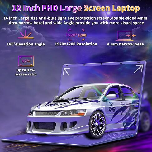 16" Blue Laptop 16G RAM 512GB SSD 2.5K FHD(2560x1600) IPS Screen/N95 CPU/Computer with Full Size Numeric Color Backlit KB,Win 11 Pro/MS Office 2019/Fingerprint Unlock for Work Study (16G+512GB) in Kuwait