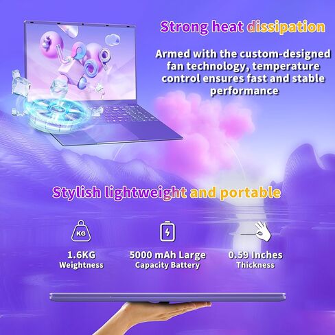 16" Blue Laptop 16G RAM 512GB SSD 2.5K FHD(2560x1600) IPS Screen/N95 CPU/Computer with Full Size Numeric Color Backlit KB,Win 11 Pro/MS Office 2019/Fingerprint Unlock for Work Study (16G+512GB) in Kuwait