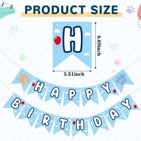 Blue Dog Birthday Banner, Blue & Orange, 6.69 x 5.31 Inches, Happy Birthday Banner, Party Decorations in Kuwait