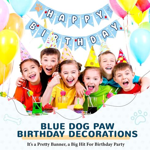 Blue Dog Birthday Banner, Blue & Orange, 6.69 x 5.31 Inches, Happy Birthday Banner, Party Decorations in Kuwait