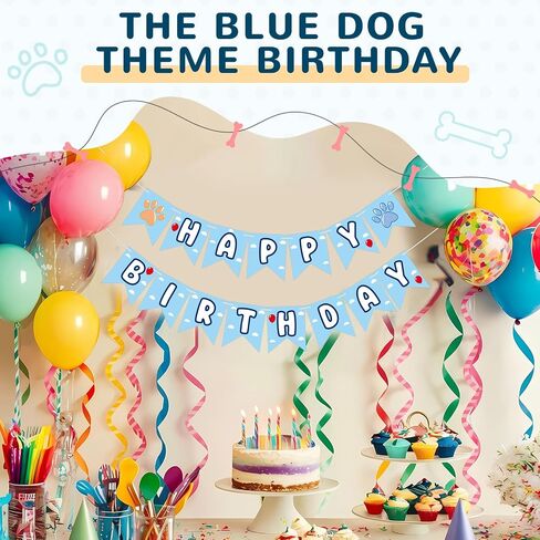 Blue Dog Birthday Banner, Blue & Orange, 6.69 x 5.31 Inches, Happy Birthday Banner, Party Decorations in Kuwait