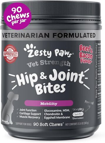 Zesty Paws Mobility Bites Joint Supplement for Dogs - Soft Chews with Glucosamine for Dogs, Chondroitin, & MSM + Vitamins C and E - Hemp - Chicken - 90ct in Saudi Arabia
