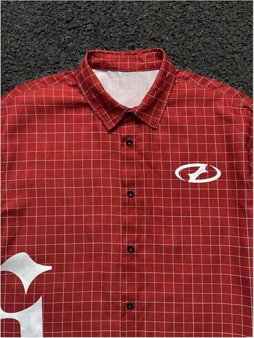 Men's Plaid Oversized Tshirts Short Sleeve Collared Button Up Streetwear Baggy Tees in Kuwait
