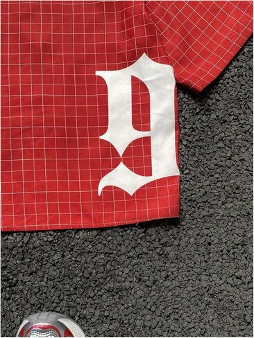 Men's Plaid Oversized Tshirts Short Sleeve Collared Button Up Streetwear Baggy Tees in Kuwait