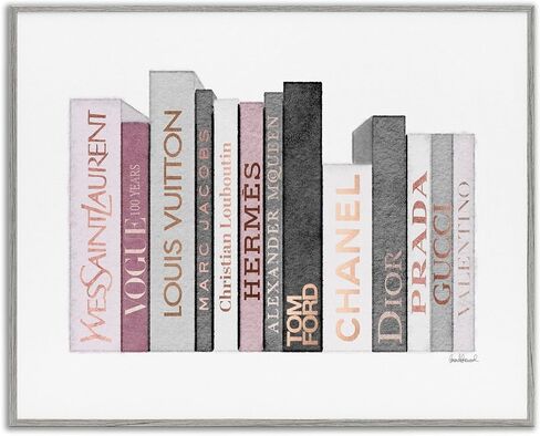Stupell Industries Fashion Designer Bookstack Pink Grey Watercolor, Design by Amanda Greenwood Gray Framed Wall Art, 24x30 in Saudi Arabia