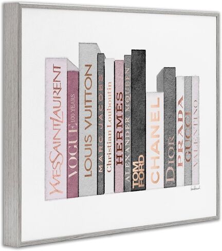 Stupell Industries Fashion Designer Bookstack Pink Grey Watercolor, Design by Amanda Greenwood Gray Framed Wall Art, 24x30 in Saudi Arabia