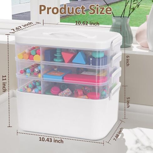 3-Layer Plastic Craft Organizers and Storage Box with Removable Trays, Storage Containers with lids and Handle, Art Supply Storage Organizer for Organizing Bead, Sewing, Tool in Saudi Arabia