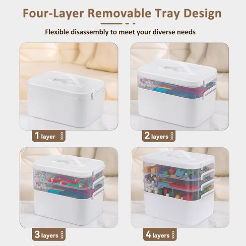 3-Layer Plastic Craft Organizers and Storage Box with Removable Trays, Storage Containers with lids and Handle, Art Supply Storage Organizer for Organizing Bead, Sewing, Tool in Saudi Arabia
