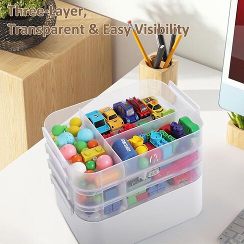 3-Layer Plastic Craft Organizers and Storage Box with Removable Trays, Storage Containers with lids and Handle, Art Supply Storage Organizer for Organizing Bead, Sewing, Tool in Saudi Arabia
