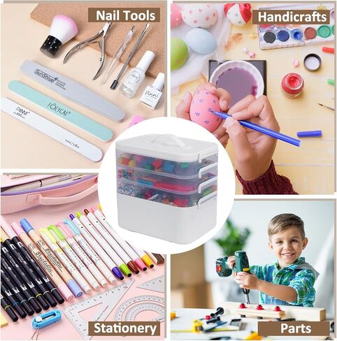 3-Layer Plastic Craft Organizers and Storage Box with Removable Trays, Storage Containers with lids and Handle, Art Supply Storage Organizer for Organizing Bead, Sewing, Tool in Saudi Arabia