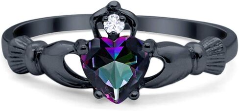 Blue Apple Co. Irish Claddagh Heart Promise Ring Lab Created Round CZ 925 Sterling Silver Choose Color in Kuwait