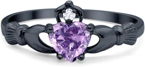 Blue Apple Co. Irish Claddagh Heart Promise Ring Lab Created Round CZ 925 Sterling Silver Choose Color in Kuwait