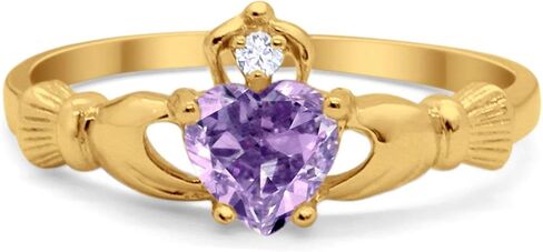 Blue Apple Co. Irish Claddagh Heart Promise Ring Lab Created Round CZ 925 Sterling Silver Choose Color in Kuwait