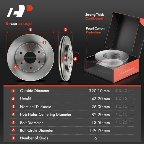 A-Premium 12.6 Inch (320mm) دوارات فرامل القرص الأمامية المتنفية + مجموعة منصات السيراميك متوافقة مع طرز Infiniti و Nissan المختارة-QX56/Titan 2004-2005 ، Armada 2005 ، Pathfinder Armada 2004 ، 6-PC Set in Saudi Arabia