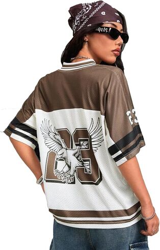 Verdusa Women's Jersey Shirt Oversized Number Graphic Tees Y2k Streewear Going Out Tops Concern Outfit in Saudi Arabia