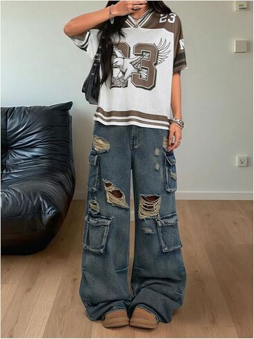 Verdusa Women's Jersey Shirt Oversized Number Graphic Tees Y2k Streewear Going Out Tops Concern Outfit in Saudi Arabia