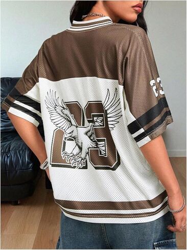 Verdusa Women's Jersey Shirt Oversized Number Graphic Tees Y2k Streewear Going Out Tops Concern Outfit in Saudi Arabia