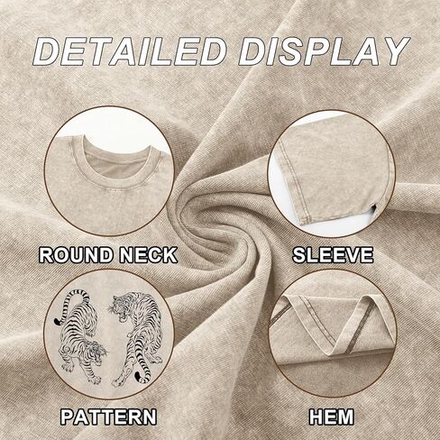 Tiger Graphic Tees Shirt for Women Oversized Streetwear Shirts Acid Wash Tshirt Tigers Print Cotton Summer Tops in Kuwait