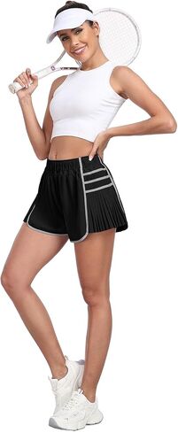 PrinStory Women's Running Shorts Quick Dry Gym Athletic High Waisted Elastic Workout Sporty Shorts with Liner in Saudi Arabia
