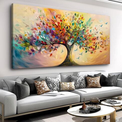 Vibrant Tree of Life Wall Art Colorful Framed Canvas Print for Living Room, Bedroom, Dining Room, or Home Office Modern Ready to Hang Decor,Nature Inspired Home Decoration - 20"x40" in Saudi Arabia
