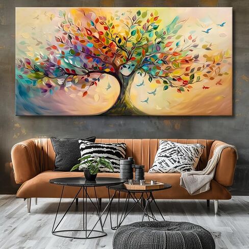 Vibrant Tree of Life Wall Art Colorful Framed Canvas Print for Living Room, Bedroom, Dining Room, or Home Office Modern Ready to Hang Decor,Nature Inspired Home Decoration - 20"x40" in Saudi Arabia