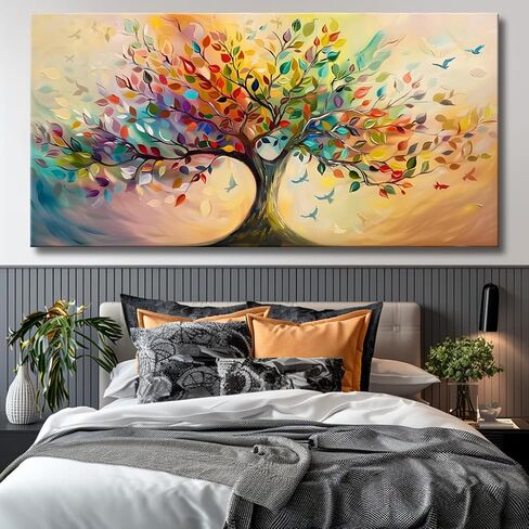 Vibrant Tree of Life Wall Art Colorful Framed Canvas Print for Living Room, Bedroom, Dining Room, or Home Office Modern Ready to Hang Decor,Nature Inspired Home Decoration - 20"x40" in Saudi Arabia