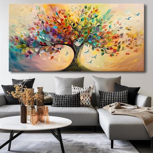 Vibrant Tree of Life Wall Art Colorful Framed Canvas Print for Living Room, Bedroom, Dining Room, or Home Office Modern Ready to Hang Decor,Nature Inspired Home Decoration - 20"x40" in Saudi Arabia