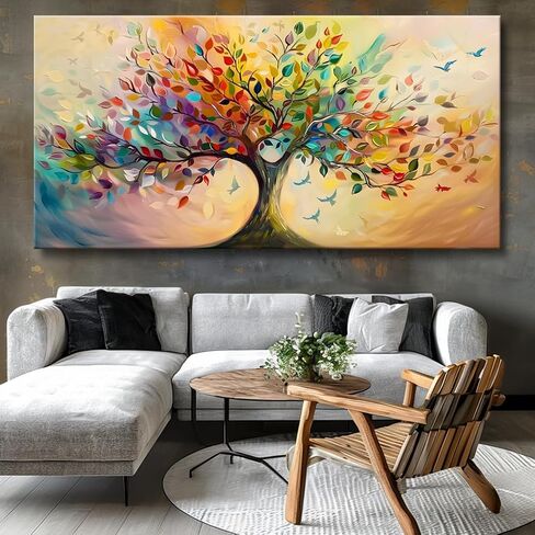Vibrant Tree of Life Wall Art Colorful Framed Canvas Print for Living Room, Bedroom, Dining Room, or Home Office Modern Ready to Hang Decor,Nature Inspired Home Decoration - 20"x40" in Saudi Arabia
