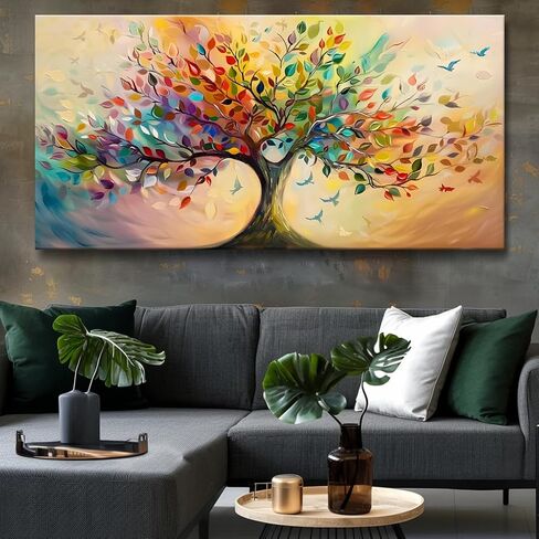 Vibrant Tree of Life Wall Art Colorful Framed Canvas Print for Living Room, Bedroom, Dining Room, or Home Office Modern Ready to Hang Decor,Nature Inspired Home Decoration - 20"x40" in Saudi Arabia