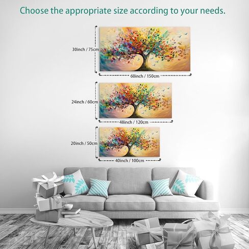 Vibrant Tree of Life Wall Art Colorful Framed Canvas Print for Living Room, Bedroom, Dining Room, or Home Office Modern Ready to Hang Decor,Nature Inspired Home Decoration - 20"x40" in Saudi Arabia