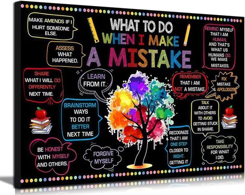 Growth Mindset Canvas Wall Art Teenagers Positive Energy Picture Wall Decor What To Do When I Make A Mistake Poster Print for Teenagers Boys And Girls Children'S Room Decoration Prepare To Hang in Saudi Arabia